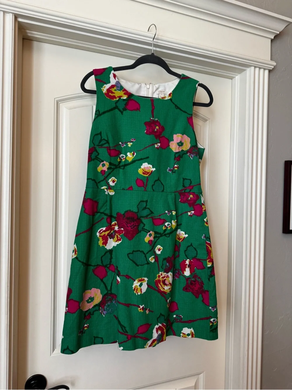 J. Crew Green Floral Sleeveless A-Line Dress